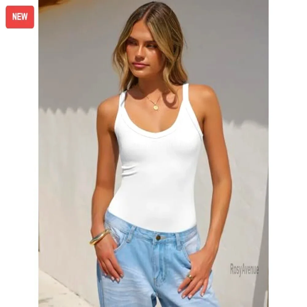 Ribbed V Neck Tank Top Women's Slim Fit Camisole Rayon Spaghetti Strap - Picture 3 of 8